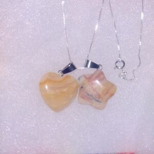 Boho Hippie Agate Heart & Yellow Jasper Star Sterling Silver 16…